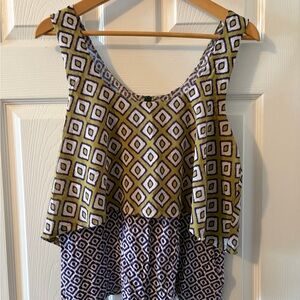 Printed Sleeveless Women's Top in Olive and Blue from Anthropologie